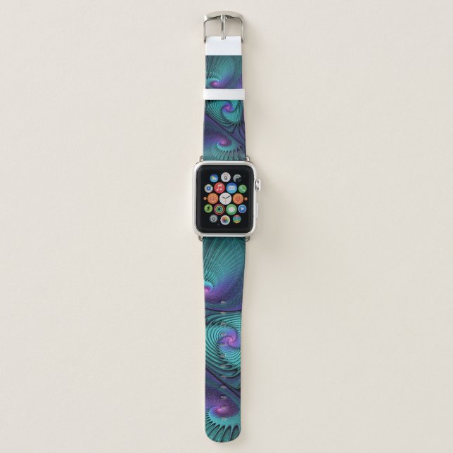 Purple meets Turquoise modern abstract Fractal Art Apple Watch Band (Front)