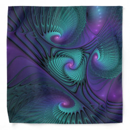 Purple meets Turquoise modern abstract Fractal Art Bandana