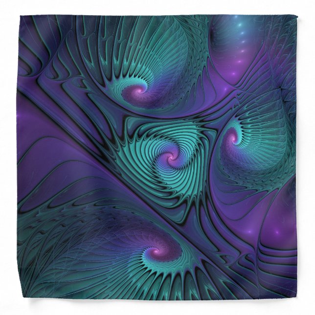 Purple meets Turquoise modern abstract Fractal Art Bandana (Front)