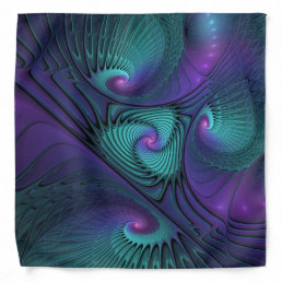 Purple meets Turquoise modern abstract Fractal Art Bandana