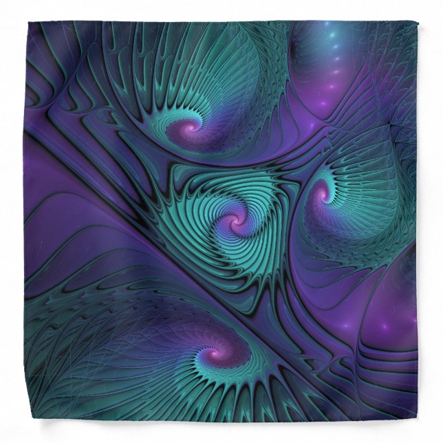 Purple meets Turquoise modern abstract Fractal Art Bandana (Front)