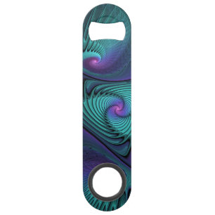 Purple Meets Turquoise Modern Abstract Fractal Art Bar Key