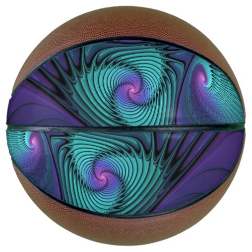 Purple Meets Turquoise Modern Abstract Fractal Art Basketball