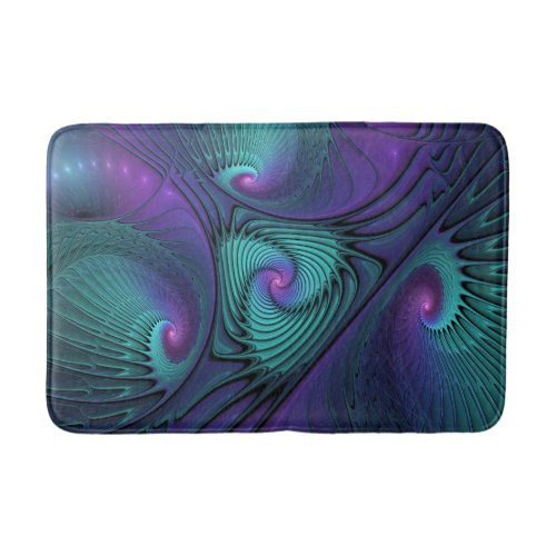 Purple meets Turquoise modern abstract Fractal Art Bath Mat