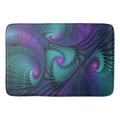 Purple Meets Turquoise Modern Abstract Fractal Art Bath Mat