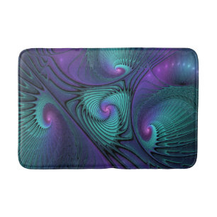Purple meets Turquoise modern abstract Fractal Art Bath Mat