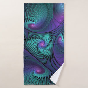 Purple meets Turquoise modern abstract Fractal Art Bath Towel