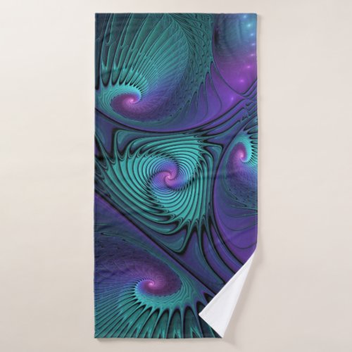 Purple meets Turquoise modern abstract Fractal Art Bath Towel