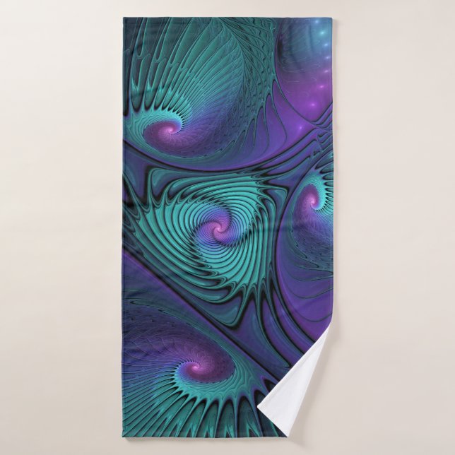 Purple meets Turquoise modern abstract Fractal Art Bath Towel (Bath Towel)