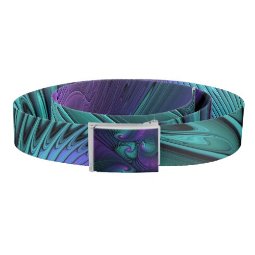 Purple Meets Turquoise Modern Abstract Fractal Art Belt