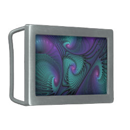 Purple meets Turquoise modern abstract Fractal Art Belt Buckle