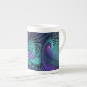 Purple meets Turquoise modern abstract Fractal Art Bone China Mug