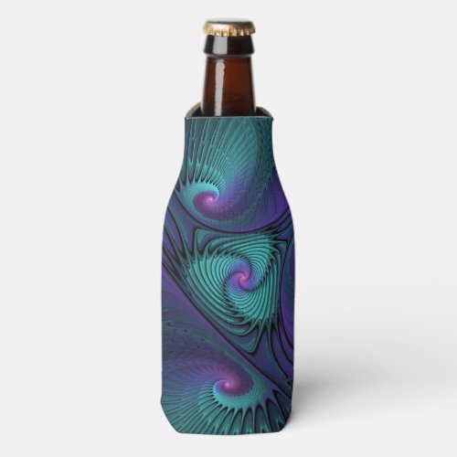 Purple Meets Turquoise Modern Abstract Fractal Art Bottle Cooler