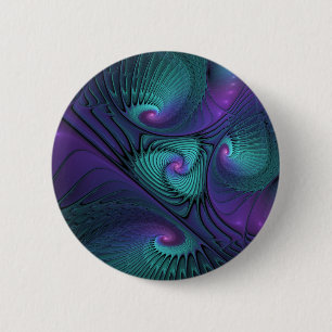 Purple Meets Turquoise Modern Abstract Fractal Art Button