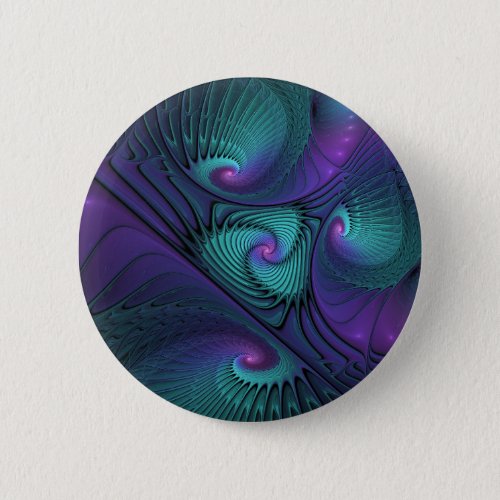 Purple Meets Turquoise Modern Abstract Fractal Art Button