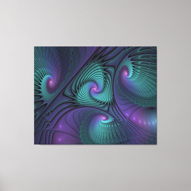 Purple meets Turquoise modern abstract Fractal Art Canvas Print (Front)