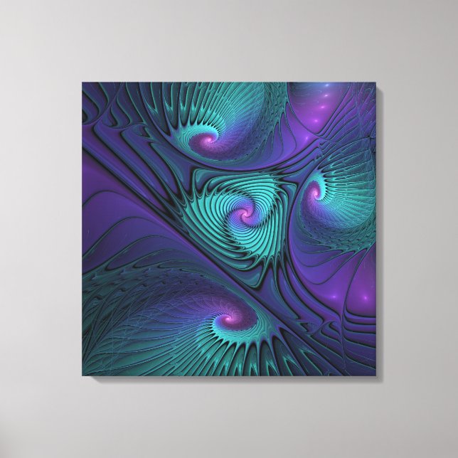 Purple meets Turquoise modern abstract Fractal Art Canvas Print (Front)