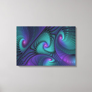 Purple Meets Turquoise Modern Abstract Fractal Art Canvas Print