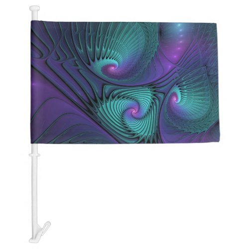 Purple Meets Turquoise Modern Abstract Fractal Art Car Flag