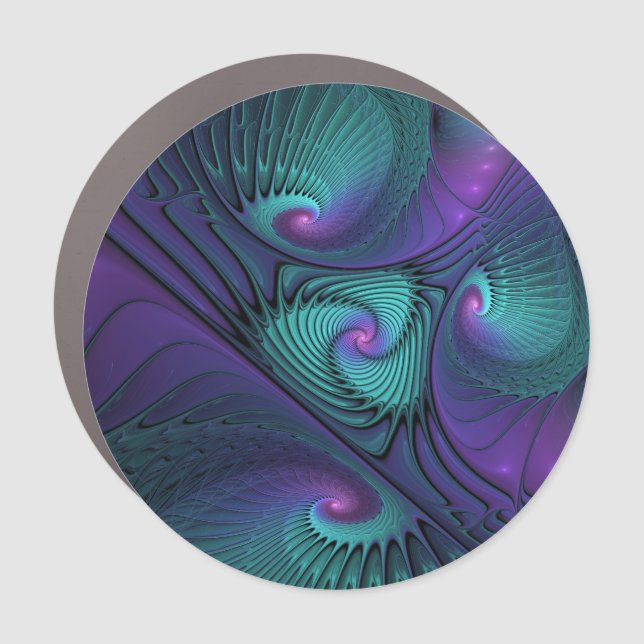 Purple Meets Turquoise Modern Abstract Fractal Art Car Magnet (Front)