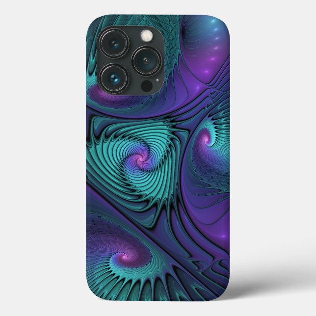 Purple Meets Turquoise Modern Abstract Fractal Art Case-Mate iPhone Case (Back)