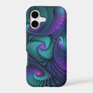 Purple Meets Turquoise Modern Abstract Fractal Art iPhone 17 Case