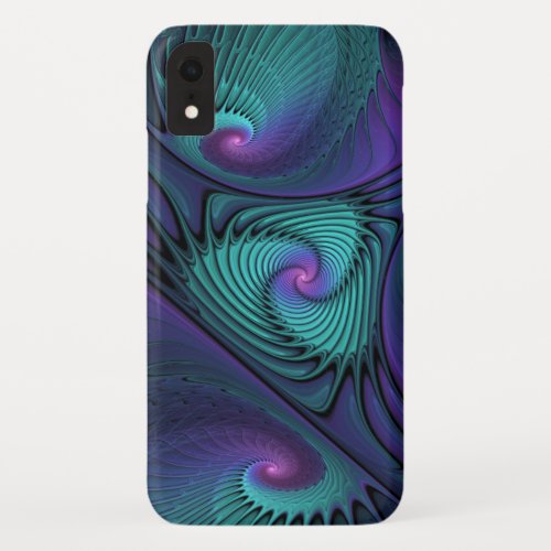 Purple meets Turquoise modern abstract Fractal Art iPhone XR Case