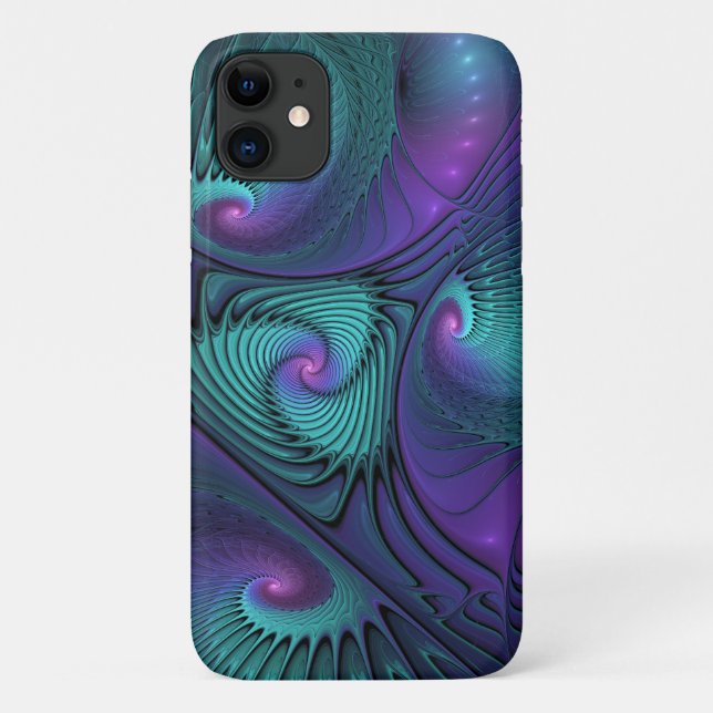 Purple Meets Turquoise Modern Abstract Fractal Art Case-Mate iPhone Case (Back)