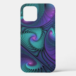 Purple Meets Turquoise Modern Abstract Fractal Art iPhone 12 Case