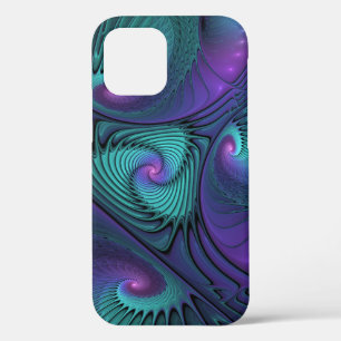 Purple Meets Turquoise Modern Abstract Fractal Art iPhone 12 Case
