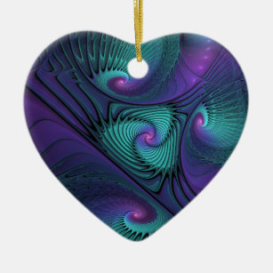 Purple Meets Turquoise Modern Abstract Fractal Art Ceramic Ornament