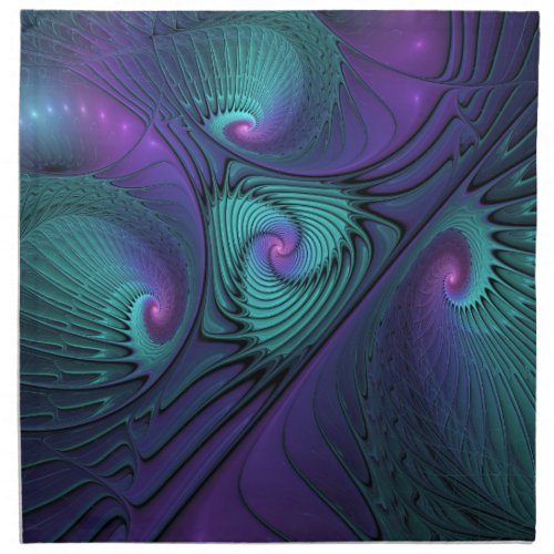 Purple meets Turquoise modern abstract Fractal Art Cloth Napkin