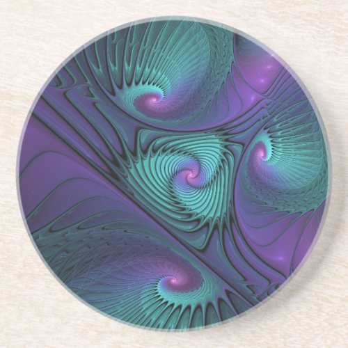 Purple Meets Turquoise Modern Abstract Fractal Art Coaster