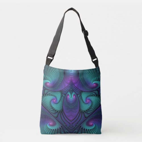 Purple meets Turquoise modern abstract Fractal Art Crossbody Bag