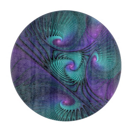 Purple Meets Turquoise Modern Abstract Fractal Art Cutting Board