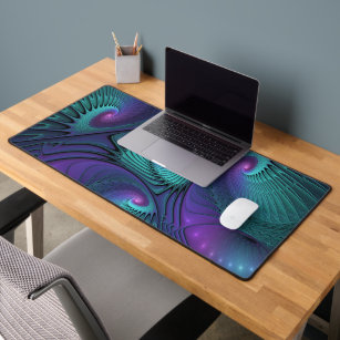 Purple meets Turquoise modern abstract Fractal Art Desk Mat