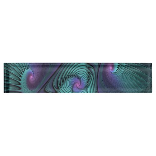 Purple meets Turquoise modern abstract Fractal Art Desk Name Plate