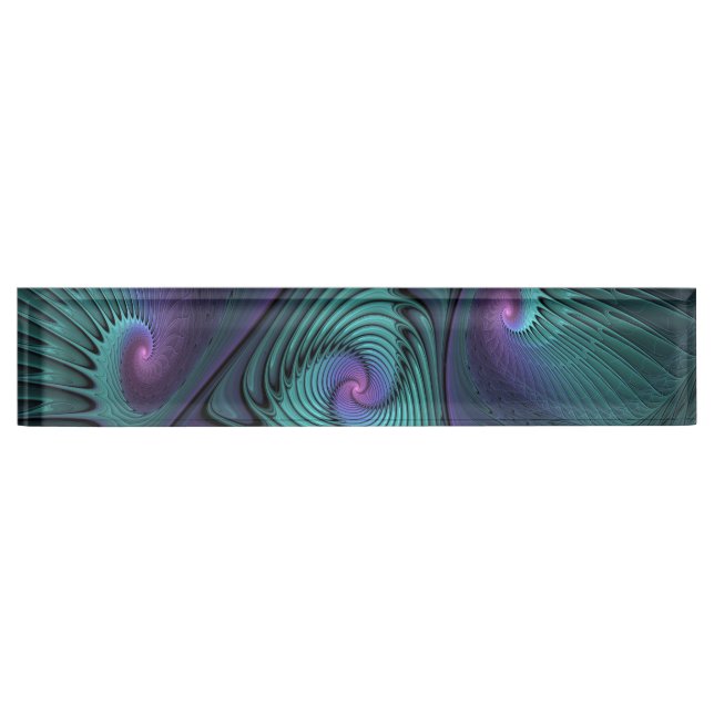 Purple meets Turquoise modern abstract Fractal Art Desk Name Plate (Front)