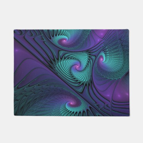 Purple Meets Turquoise Modern Abstract Fractal Art Doormat