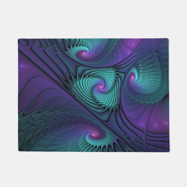Purple Meets Turquoise Modern Abstract Fractal Art Doormat (Front)