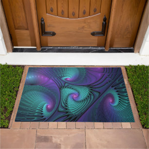 Purple Meets Turquoise Modern Abstract Fractal Art Doormat