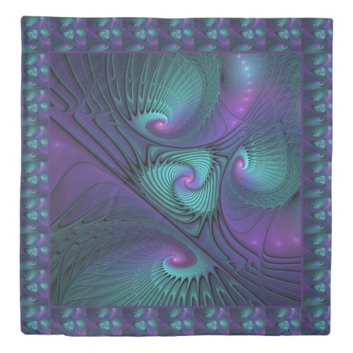 Purple meets Turquoise modern abstract Fractal Art Duvet Cover