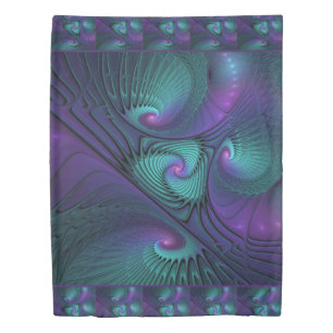 Purple meets Turquoise modern abstract Fractal Art Duvet Cover