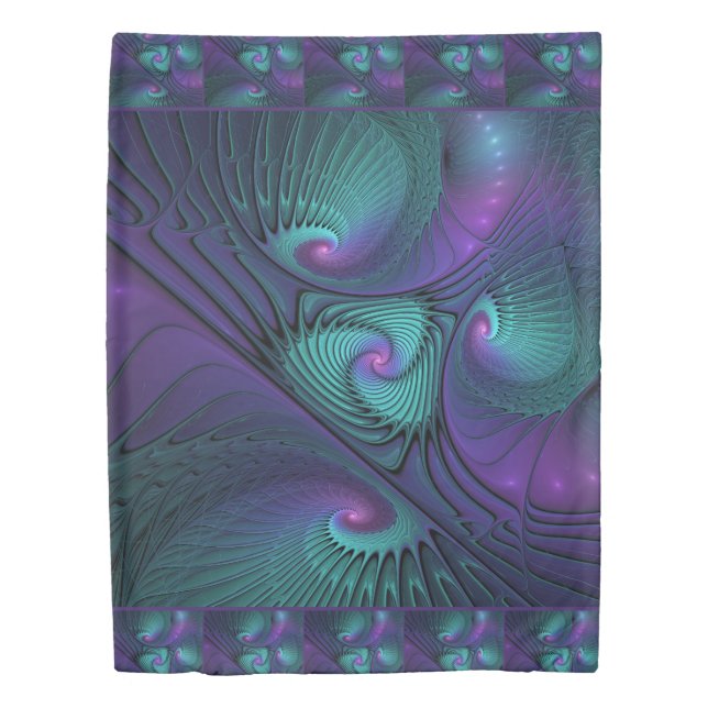 Purple meets Turquoise modern abstract Fractal Art Duvet Cover (Front)