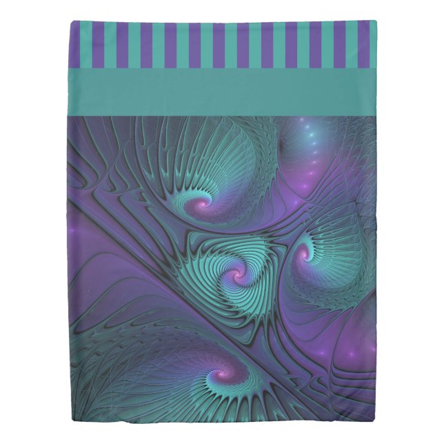 Purple Meets Turquoise Modern Abstract Fractal Art Duvet Cover (Front)