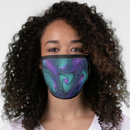 Purple Meets Turquoise Modern Abstract Fractal Art Face Mask