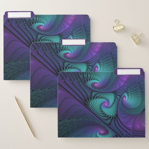 Purple Meets Turquoise Modern Abstract Fractal Art File Folder