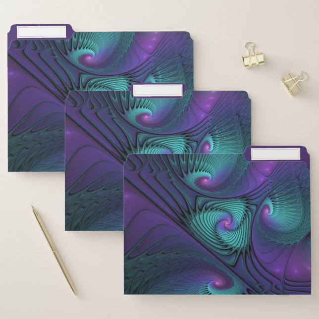Purple Meets Turquoise Modern Abstract Fractal Art File Folder (Set)