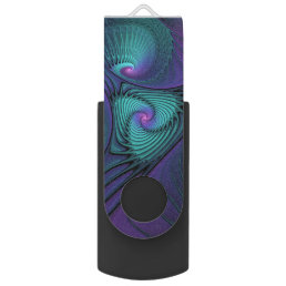 Purple meets Turquoise modern abstract Fractal Art Flash Drive