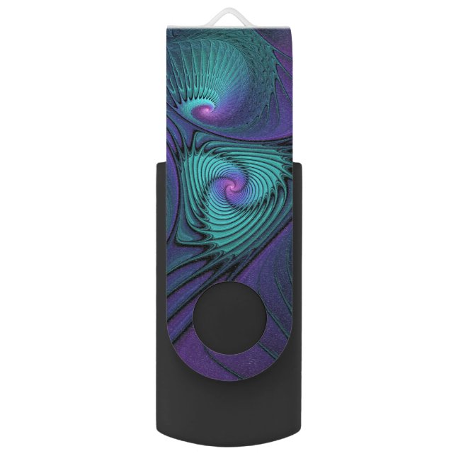 Purple meets Turquoise modern abstract Fractal Art Flash Drive (Front Vertical)